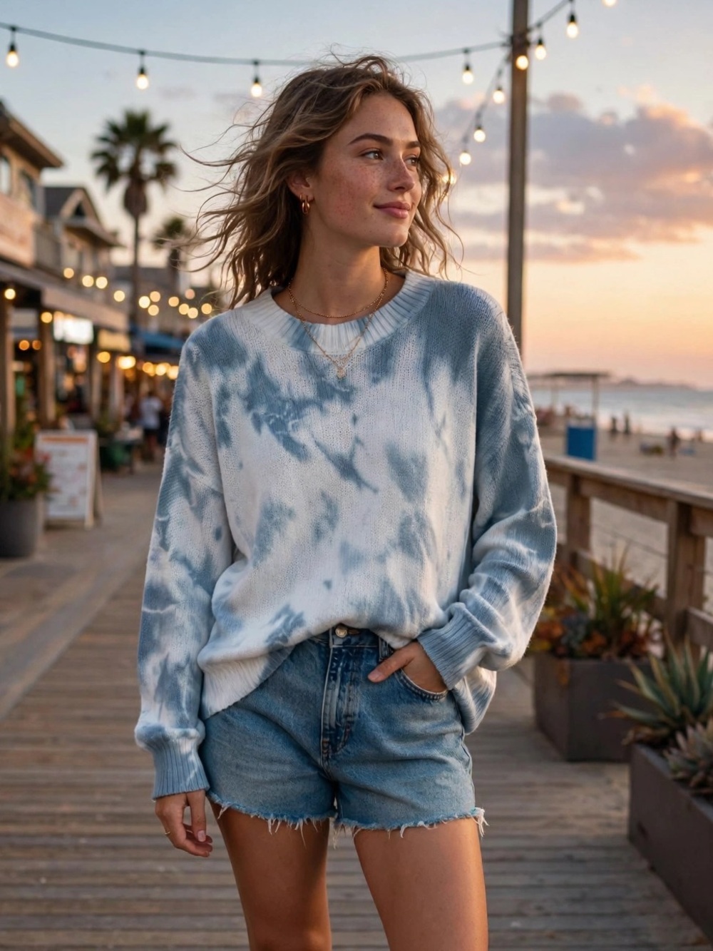 Show Me Your Mumu Sweater summer blue Tie Dye Cotton Knit spring light layer